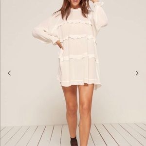 Reformation White Ruffle Dress